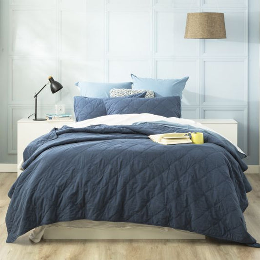 Attwood Vintage Stone Washed Cotton Quilted Coverlet Set Ink [SZ:Super King]