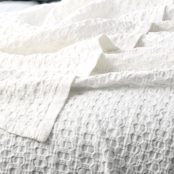 Renee Taylor Lexico Washed Cotton Textured Waffle Blankets White [SZ:Single/Double]