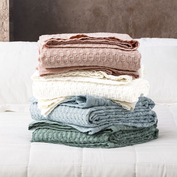 Renee Taylor Lexico Washed Cotton Textured Waffle Blankets Sage [SZ:Single/Double]