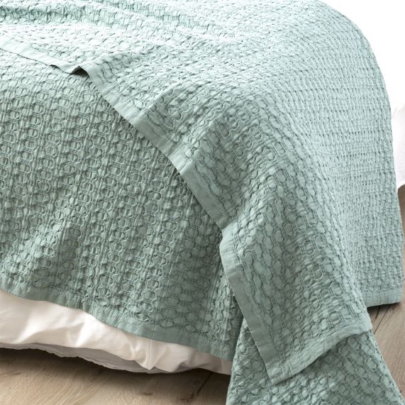 Renee Taylor Lexico Washed Cotton Textured Waffle Blankets Sage [SZ:Single/Double]