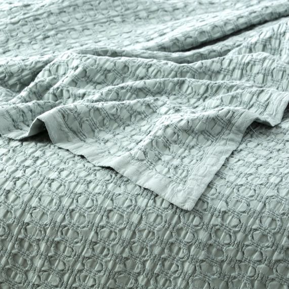 Renee Taylor Lexico Washed Cotton Textured Waffle Blankets Sage [SZ:Single/Double]