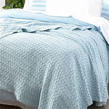 Renee Taylor Lexico Washed Cotton Textured Waffle Blankets Sky [SZ:Single/Double]