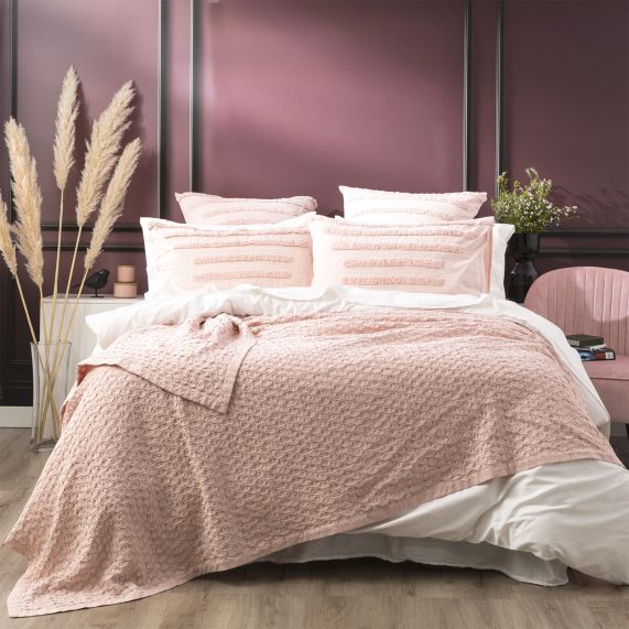 Renee Taylor Lexico Washed Cotton Textured Waffle Blankets Rose [SZ:Single/Double]