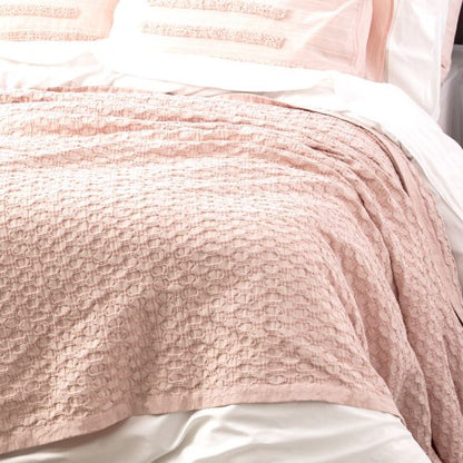 Renee Taylor Lexico Washed Cotton Textured Waffle Blankets Rose [SZ:Single/Double]