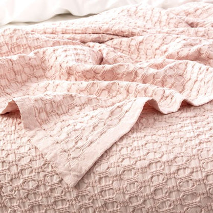 Renee Taylor Lexico Washed Cotton Textured Waffle Blankets Rose [SZ:Single/Double]