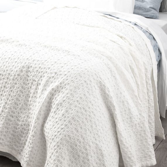 Renee Taylor Lexico Washed Cotton Textured Waffle Blankets White [SZ:Super King]