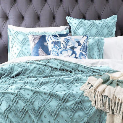 Medallion 100% Cotton Tufted Quilt Cover Set Aqua [SZ:Queen]