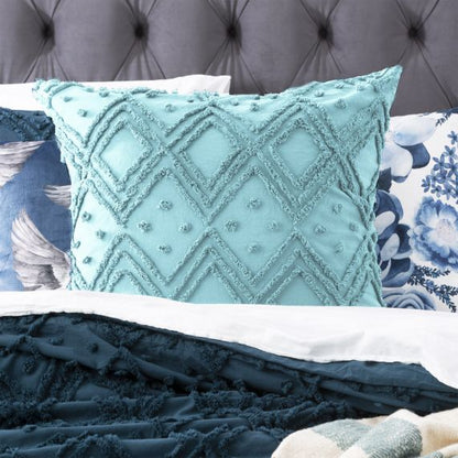 Medallion 100% Cotton Tufted Quilt Cover Set Aqua [SZ:Queen]