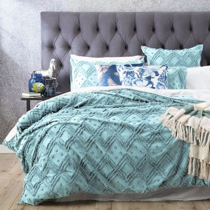 Medallion 100% Cotton Tufted Quilt Cover Set Aqua [SZ:Super King]