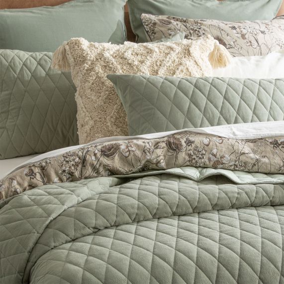 Renee Taylor Diamante Vintage Stone Washed Cotton Reversible Quilted Coverlet Set Juniper Juniper [SZ:Queen/King]