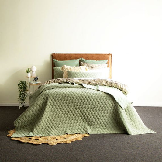 Renee Taylor Diamante Vintage Stone Washed Cotton Reversible Quilted Coverlet Set Juniper Juniper [SZ:Super King]