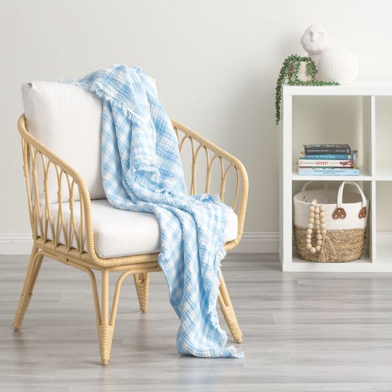 Renee Taylor Atlantic Reversible Vintage Washed Yarn Dyed Textured Cotton Throw 130 x 200 Cms French Blue TH 