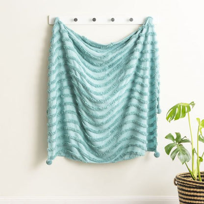 Renee Taylor Wave Cotton Chenille Vintage Washed Tufted Throw 130 x 200 Cms Aqua 