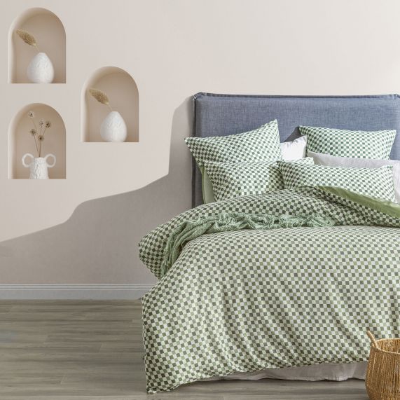 Renee Taylor 300 TC Cotton Reversible Chessboard Sage [SZ:European Pillowcase]