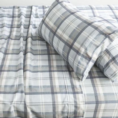 Park Avenue 175 GSM Egyptian Cotton Flannelette Sheet Set Heathered Plaid [SZ:Queen Mega]