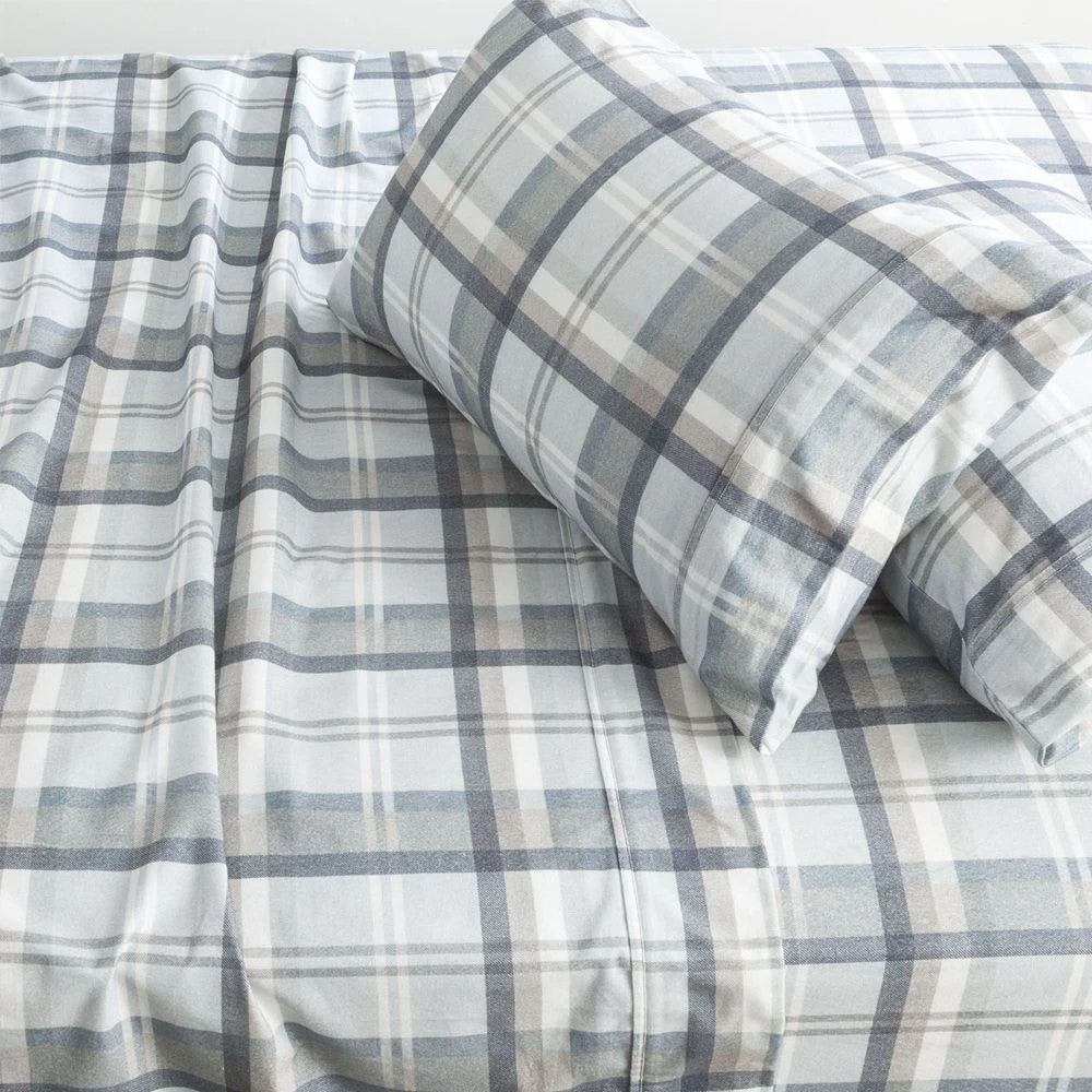 Park Avenue 175 GSM Egyptian Cotton Flannelette Sheet Set Heathered Plaid [SZ:King Mega]