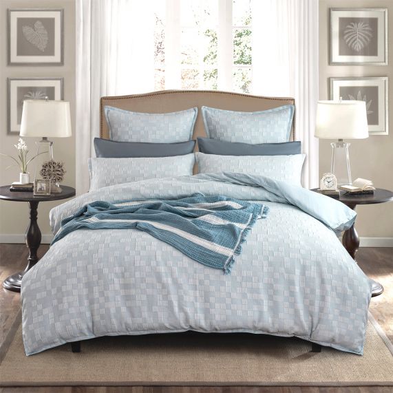 RENEE TAYOR JERVIS CHECKS JACQUARD QUILT COVER FRENCH BLUE [SZ:Queen]