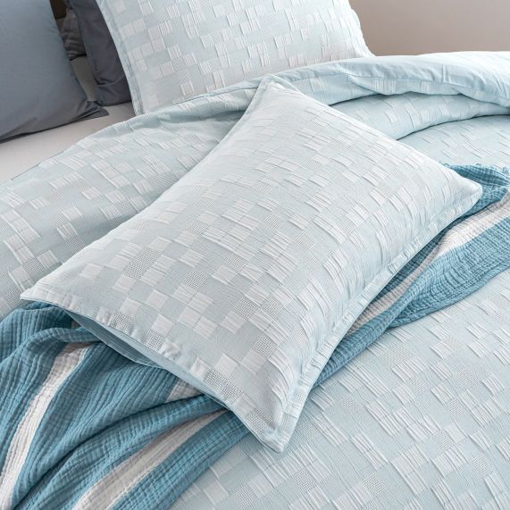 RENEE TAYOR JERVIS CHECKS JACQUARD QUILT COVER FRENCH BLUE [SZ:Queen]