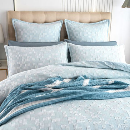 RENEE TAYOR JERVIS CHECKS JACQUARD QUILT COVER FRENCH BLUE [SZ:Queen]