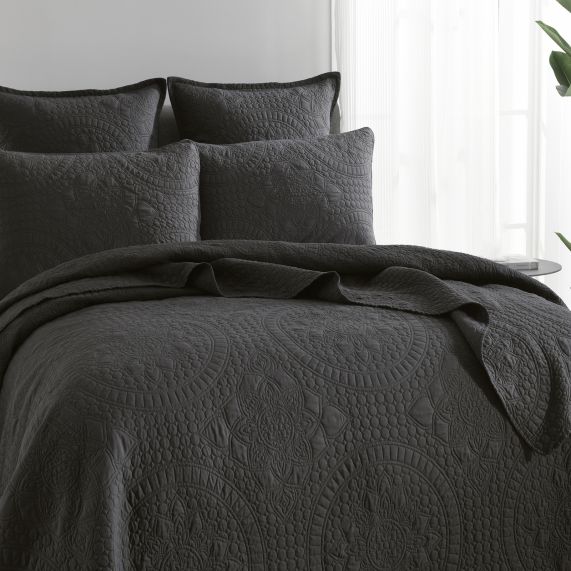 RENEE TAYLOR ASHER JACQUARD COVERLET SET  GREY [SZ:Single/Double]