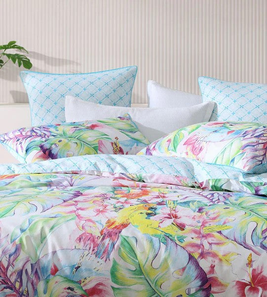 LOGAN & MASON PARAKEETA AQUA QUILT COVER [SZ:Queen]